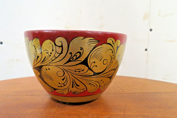 Vintage Russian Lidded Canister And 2 Bowls - Folk Art Hand Painted - Picture 8 of 9